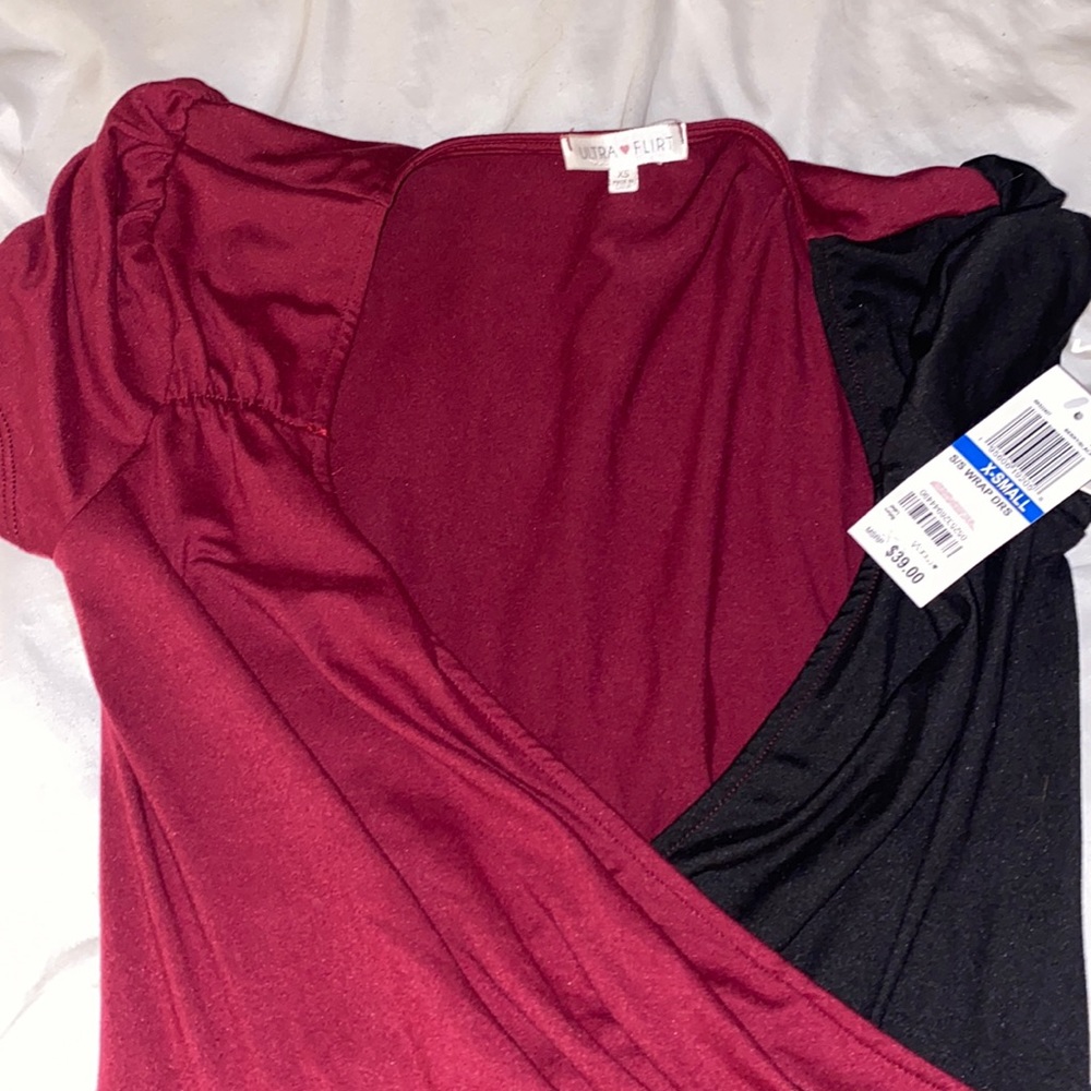 Macys crimson and black wrap dress